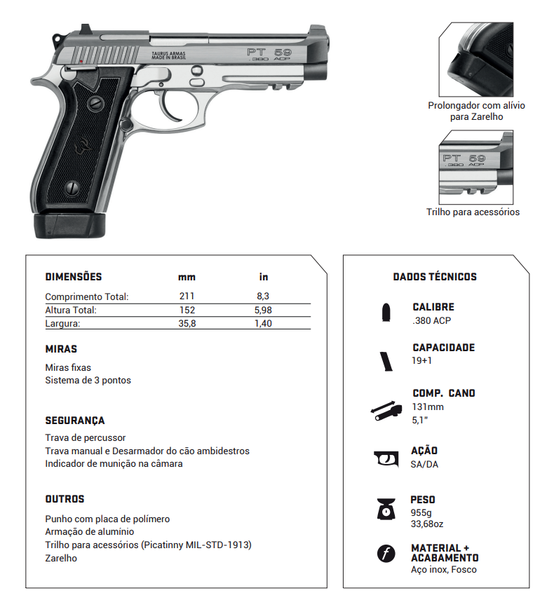 PISTOLA 59S .380ACP COM ZARELHO INOX FOSCO - Image 3